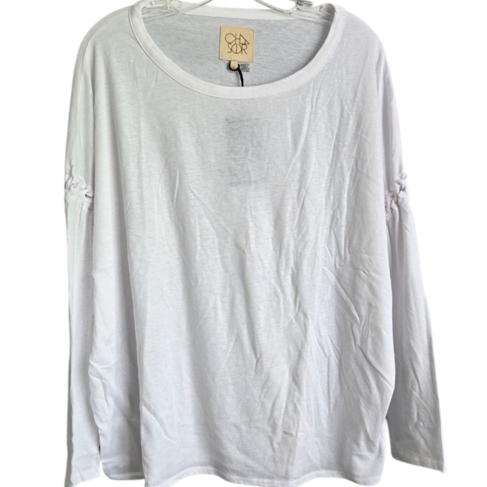 Chaser White Oversized Long Sleeve Tee Relaxed Fit, Large